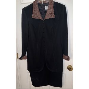 Vintage Lois Snyder Dani Max Black One Piece Suit Dress & Animal Print Trim